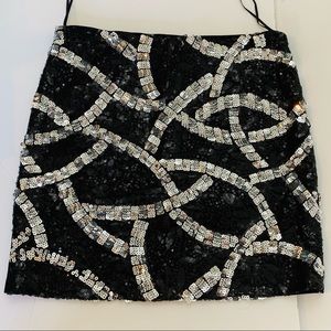 Black Silver Sequin Mini Skirt